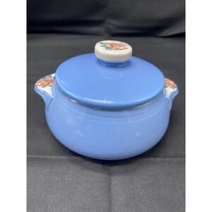 Vintage Hall's Superior Quality Rose Parade 1289 Blue Lidded Bowl Made in USA